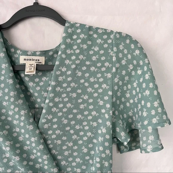 Monteau Casual Green Floral Print Front Tie Sundress in Women’s Size Medium - Picture 3 of 5